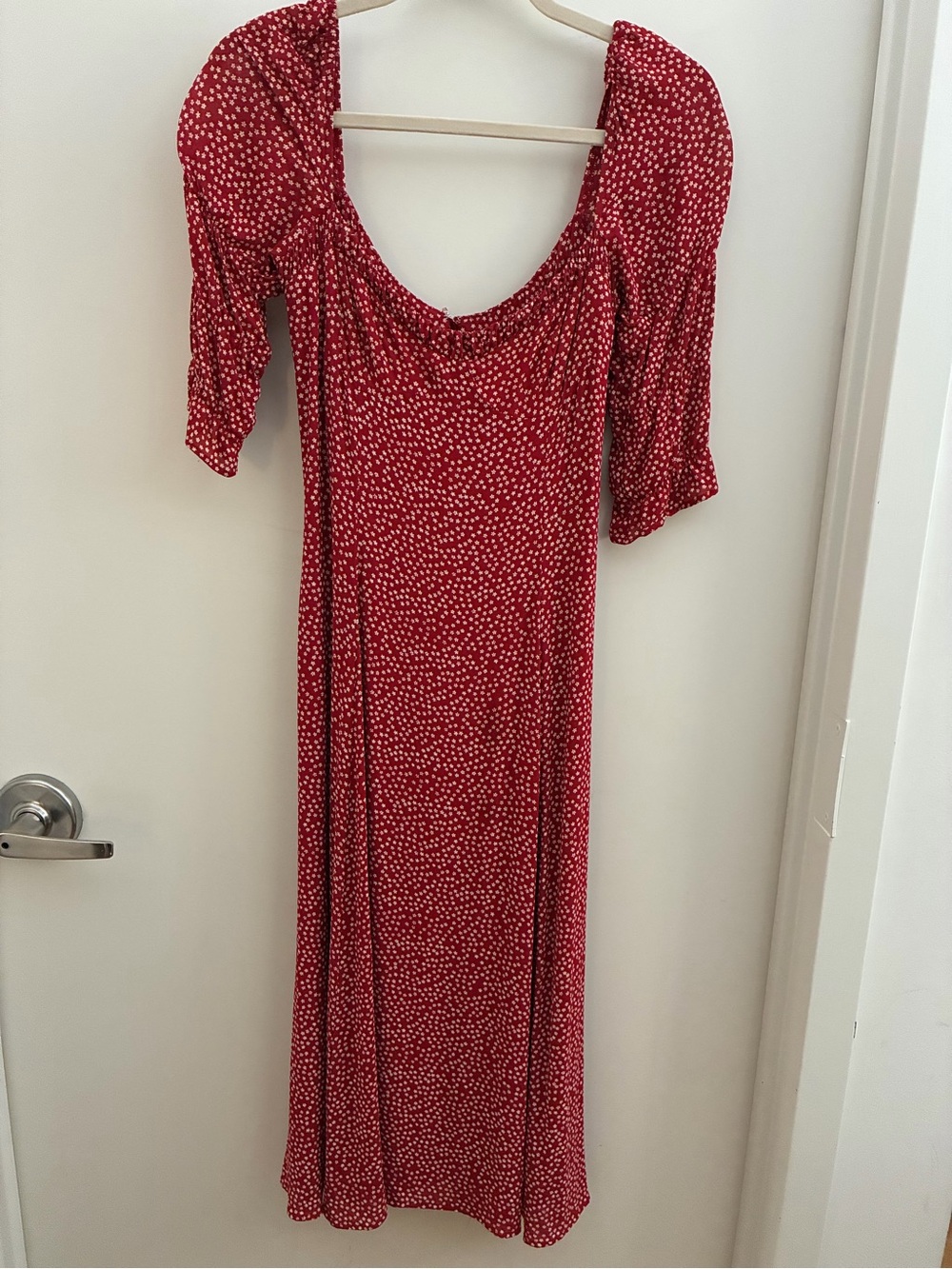 Reformation Red Midi Dress with White Floral Print small EUC